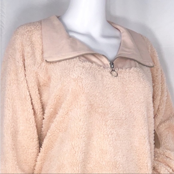 Gypsies & Moondust Peach Shearling Quarter Zip Jacket Size XL Super Soft - Picture 11 of 16